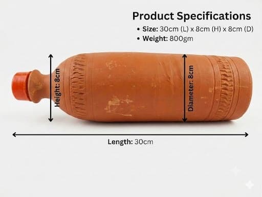 THE EARTHEN STUDIO Classic Water Bottle 1L 1000 ml Clay,